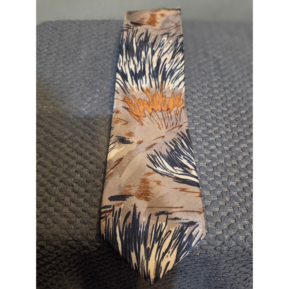 Pierre Balmain Paris Mens Silk Tie Abstract Earth Tone Brown Blue Tan Designer